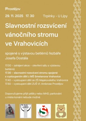 Slavnostní rozsvícení vánočního stromu ve Vrahovicích