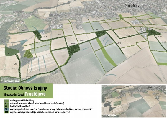 Ptačí pohled na návrhové řešení obnovy jihozápadní krajiny