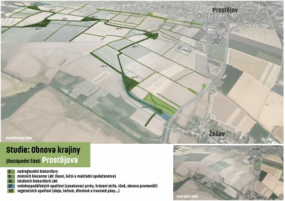 Ptačí pohled na návrhové řešení obnovy jihozápadní krajiny