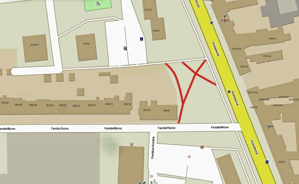 Příprava parčíku na nároží Kostelecké a Fanderlíkovy ulice