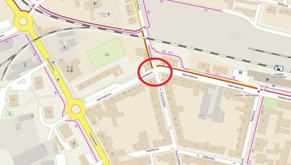 zákres křižovatky v mapě