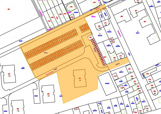vymezení řešeného území na katastrální mapě