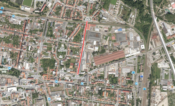 situování ulice na ortofotomapě