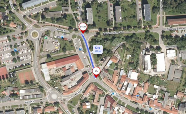 vyznačení úseku ulice k rekonstrukci