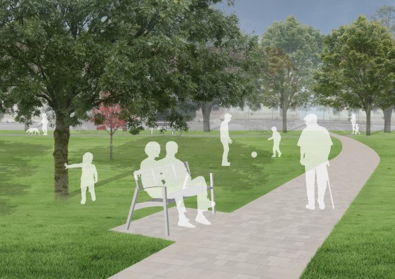 Vizualizace nového řešení - hlavní cesta parkem