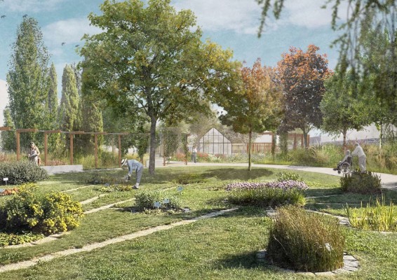 vizualizace - stávající jižní část zahrady s výhledem na rozšířenou část