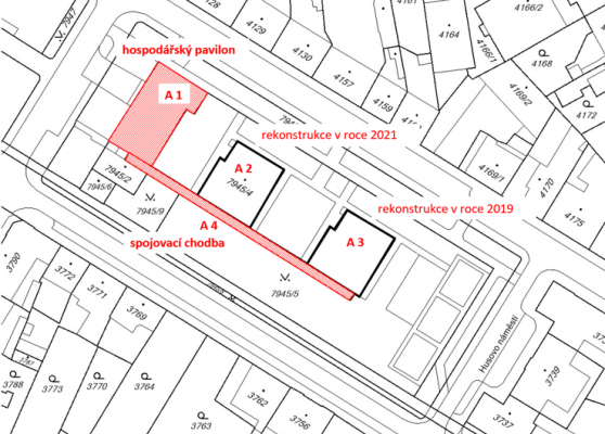 katastrální mapa s vyznačením pavilonů