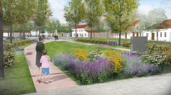 Pohled od kaple sv. Anny směrem k hlavní silnici