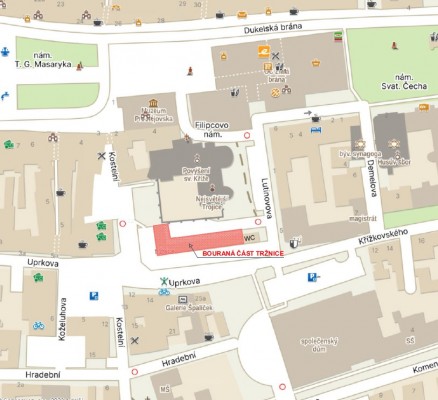 Vyznačení bourání v mapě