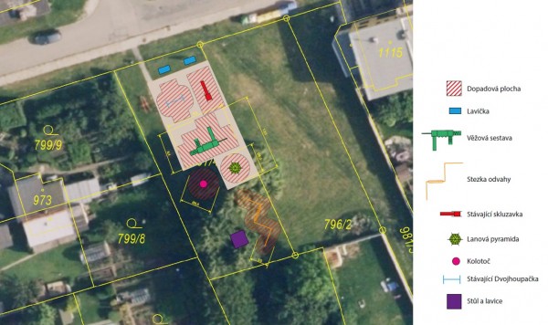 půdorys hřiště na ortofotomapě