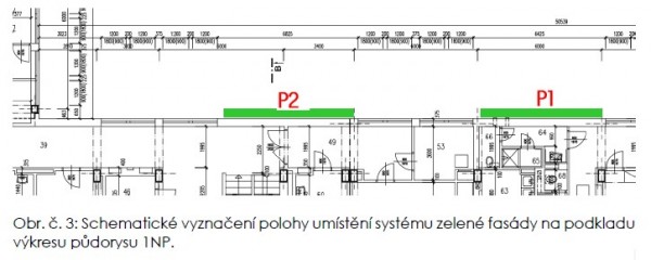 vyznačení P1 a P2 - půdorys 1.NP