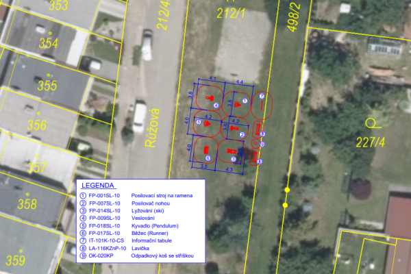 půdorys a rozpis posilovacích strojů