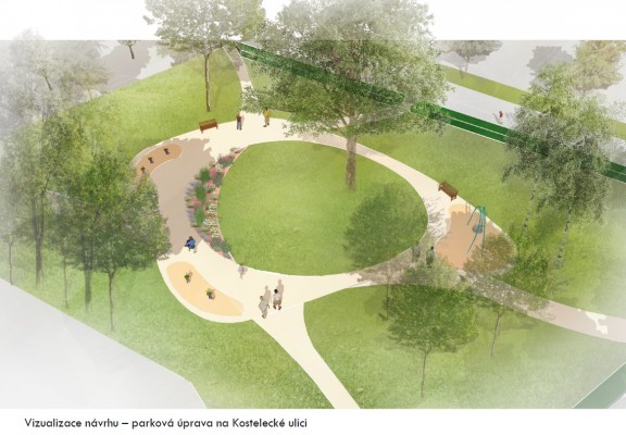 vizualizace - parková úprava na začátku sídliště u ul. Kostelecká
